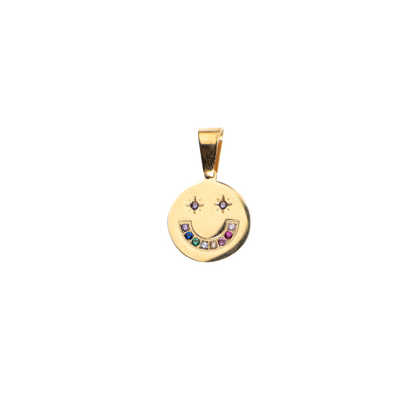 SMILEY CHARM W/MULTI COLORED CRYSTALS