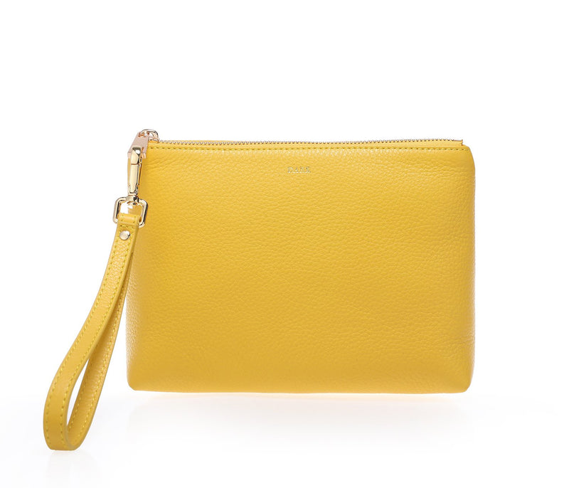LEATHER STANDING POUCH YELLOW