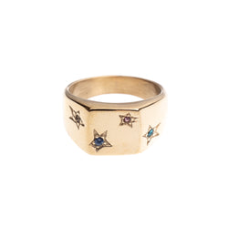 STAR SIGNET RING SQUARE W/MULTI COLORED CRYSTALS