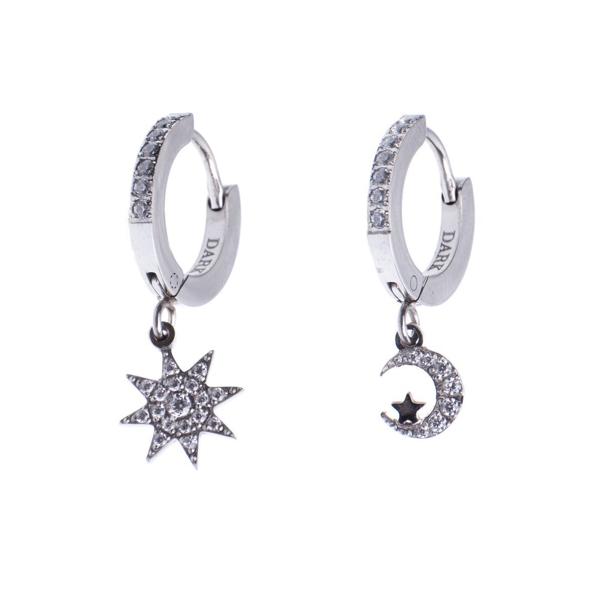 STAR & MOON HOOPS W/CRYSTALS