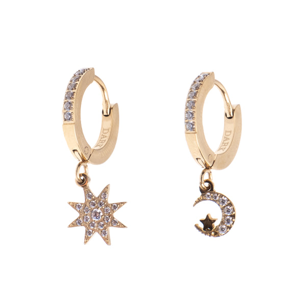 STAR & MOON HOOPS W/CRYSTALS