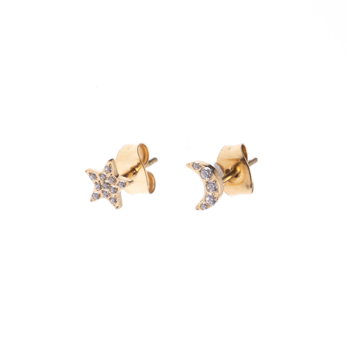 STAR & MOON STUDS W/CRYSTALS