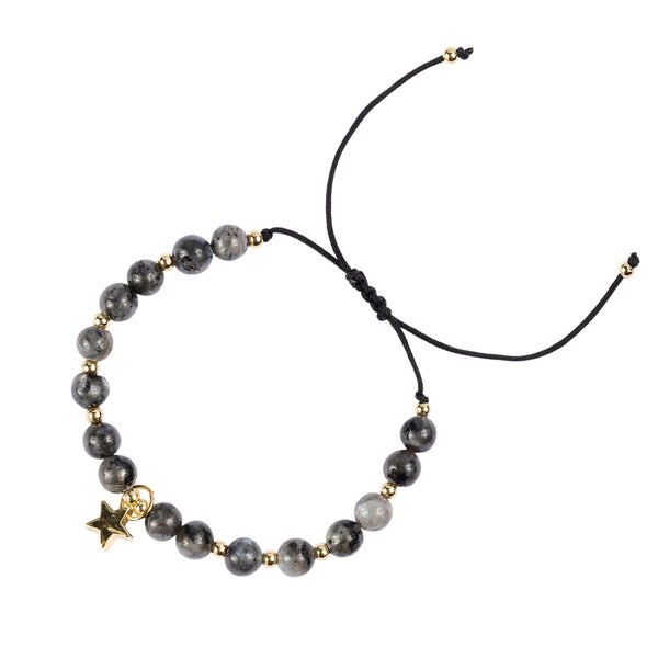 STONE BEAD BRACELET 6 MM DARK GREY W/GOLD