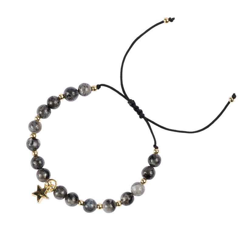 STONE BEAD BRACELET 6 MM DARK GREY W/GOLD