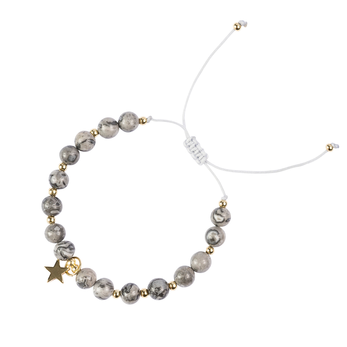 STONE BEAD BRACELET 6 MM GREY W/GOLD