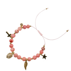STONE BEAD BRACELET 6 MM W/CHARMS - CANDY PINK