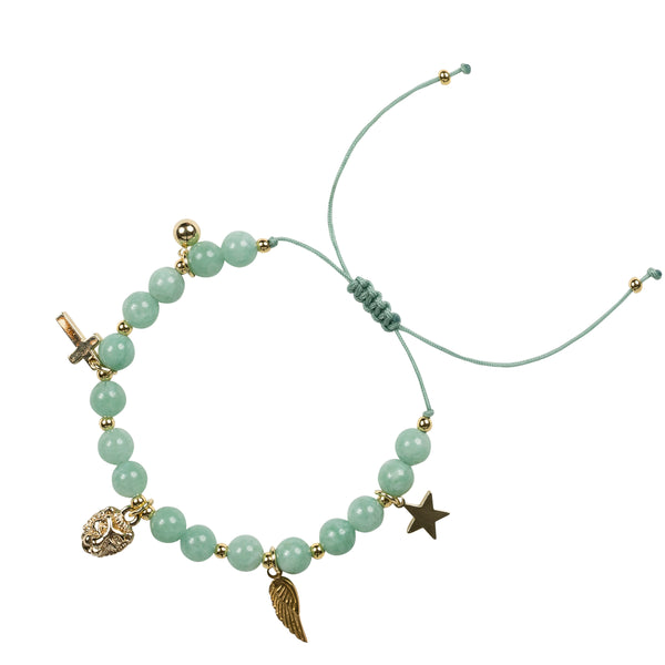 STONE BEAD BRACELET 6 MM W/CHARMS - GREEN JADE