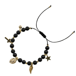 STONE BEAD BRACELET 6 MM W/CHARMS - MATTE BLACK