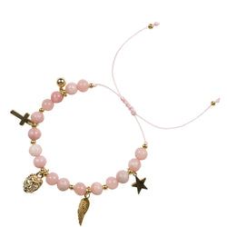 STONE BEAD BRACELET 6 MM W/CHARMS - ROSE