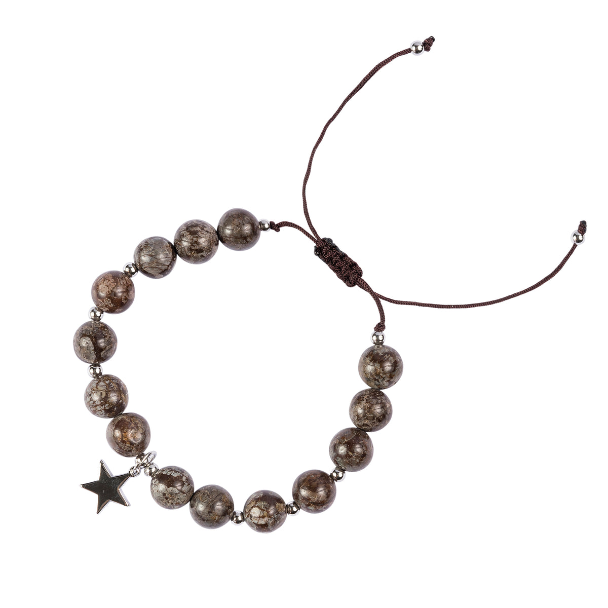 STONE BEAD BRACELET 8 MM CHOCOLATE BROWN W/SILVER