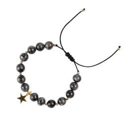 STONE BEAD BRACELET 8 MM DARK GREY W/GOLD