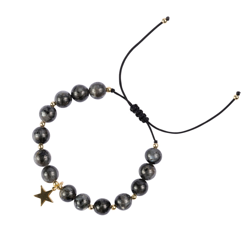 STONE BEAD BRACELET 8 MM DARK GREY W/GOLD