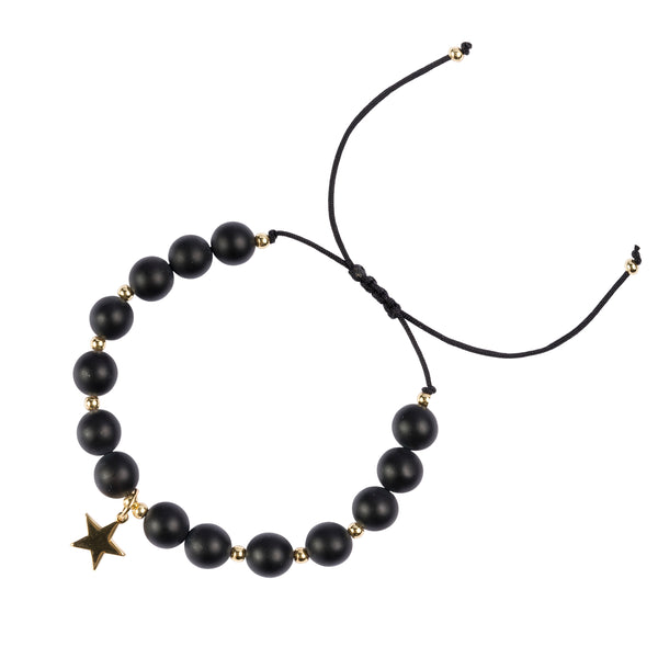 STONE BEAD BRACELET 8 MM MATTE BLACK W/GOLD