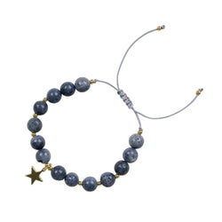 STONE BEAD BRACELET 8 MM STEEL BLUE