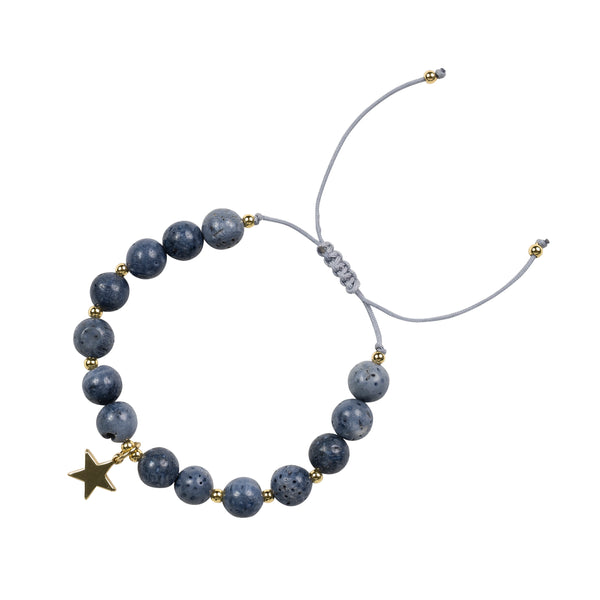 STONE BEAD BRACELET 8 MM STEEL BLUE