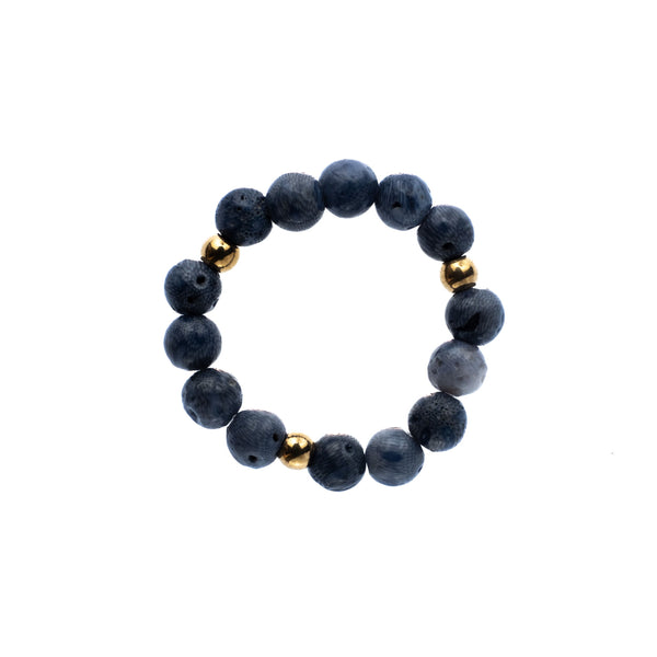 STONE BEAD RING 4 MM STEEL BLUE