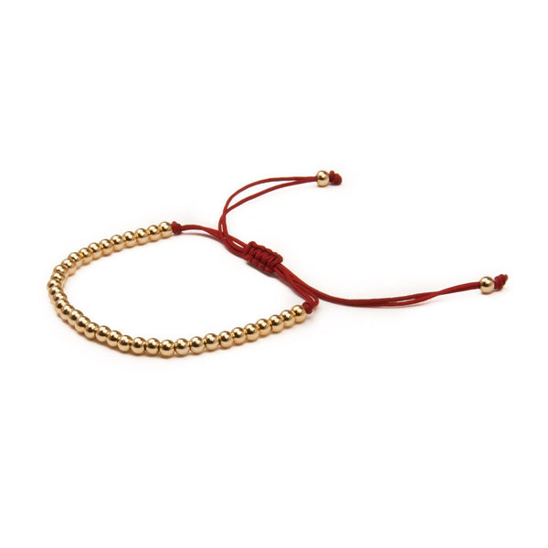 METAL BEAD BRACELET BROAD GOLD RED