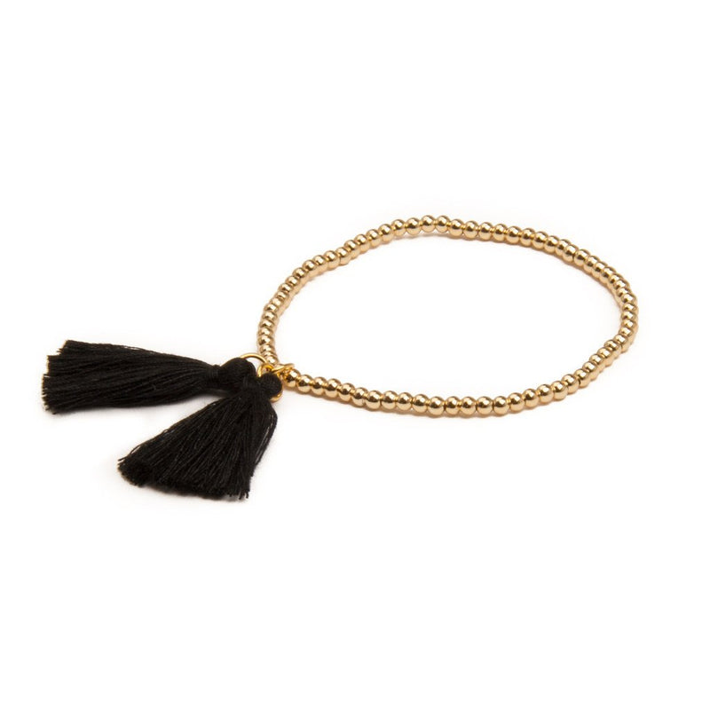 TASSEL BRACELET METAL BEADS GOLD BLACK