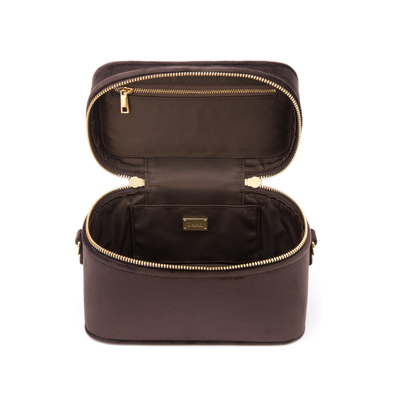 VELVET VANITY BAG SMALL CHOCOLATE BROWN