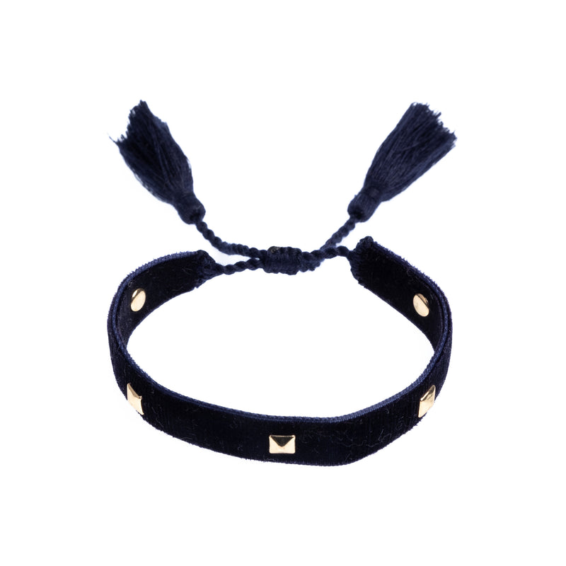 VELVET FRIENDSHIP BRACELET THIN W/STUD NAVY BLUE