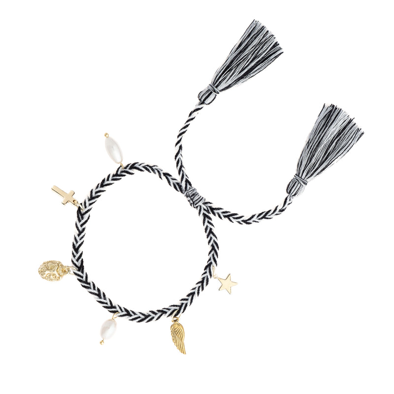 WOVEN FRIENDSHIP BRACELET W/CHARMS BLACK