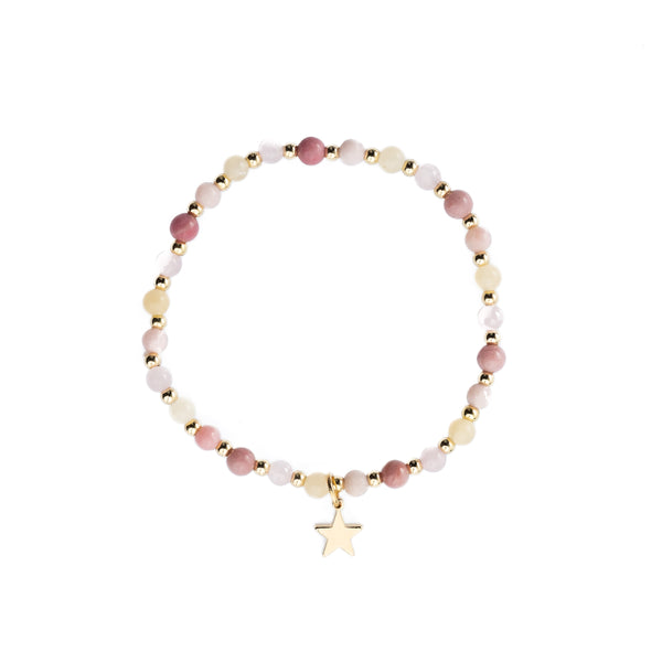 STONE BEAD BRACELET 4 MM W/GOLD BEADS CANDY MIX