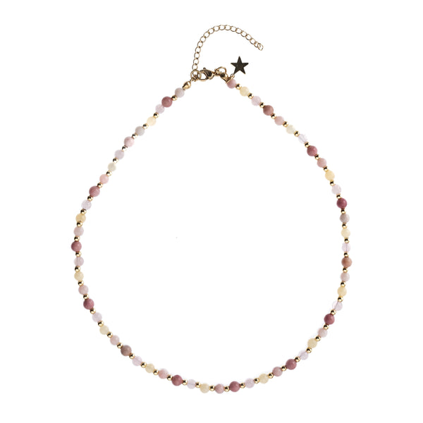 STONE BEAD NECKLACE 4 MM W/GOLD BEADS CANDY MIX
