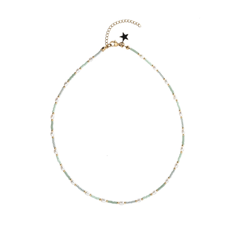 GLASS BEAD NECKLACE W/PEARLS OCEAN