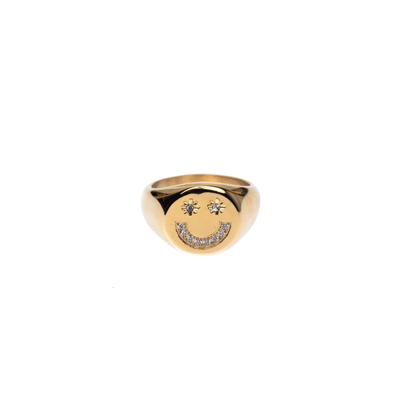 SMILEY SIGNET RING W/CRYSTALS