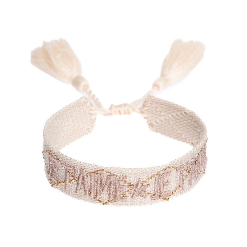 WOVEN FRIENDSHIP BRACELET - "JE T'AIME" VANILLA W/NOUGAT