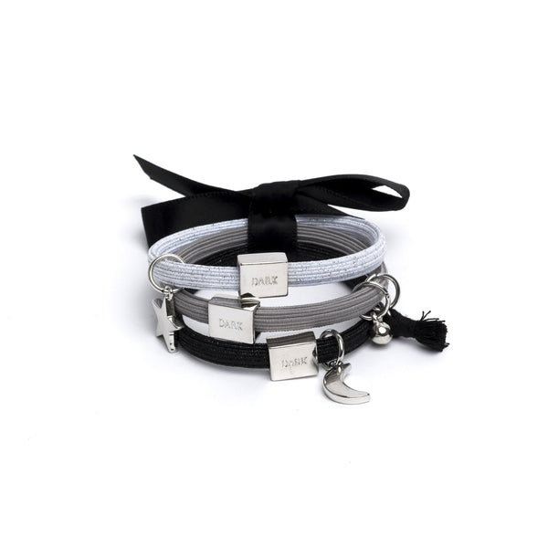 HAIR TIES 3 PK CHARM COMBO BLACKS W.SILVER