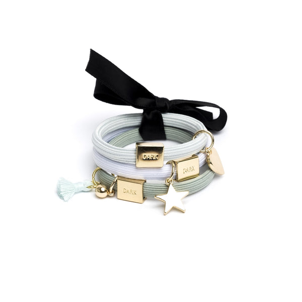 HAIR TIES 3 PK CHARM COMBO TEALS W.GOLD