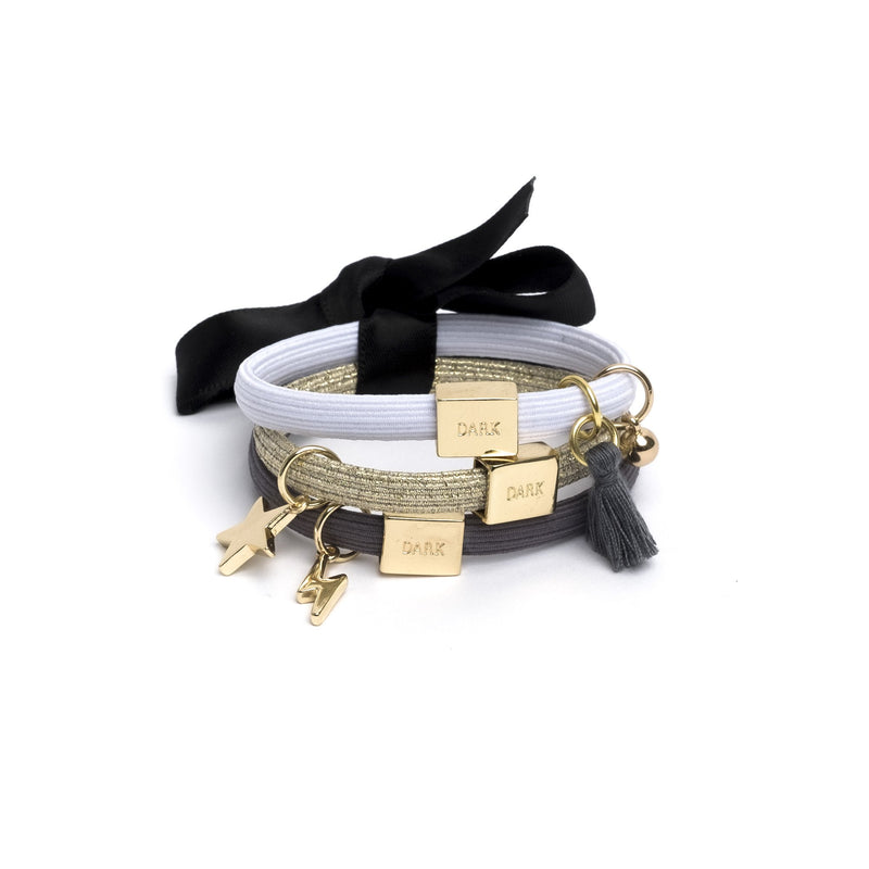 HAIR TIES 3 PK CHARM COMBO GREYS W.GOLD