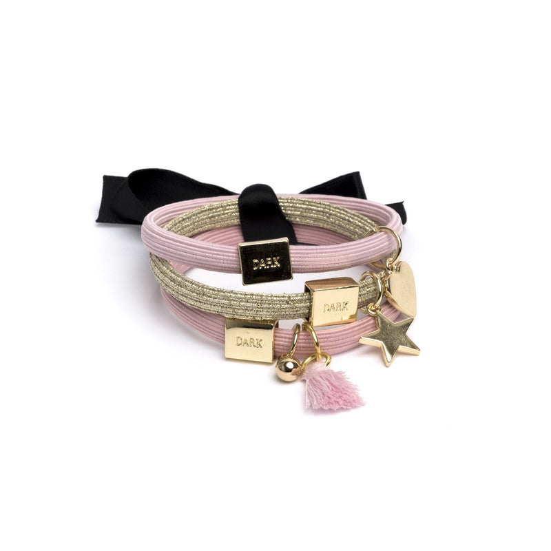 HAIR TIES 3 PK CHARM COMBO ROSES W.GOLD