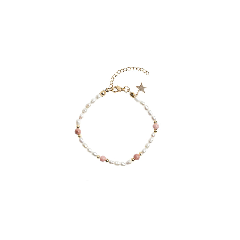 OVAL PEARL BRACELET W/NATURAL STONE DUSTY ROSE
