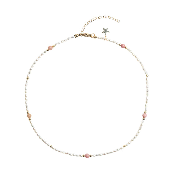 OVAL PEARL NECKLACE W/NATURAL STONE DUSTY ROSE