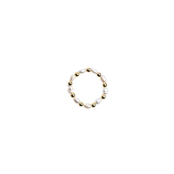 OVAL PEARL RING W/GOLD BEADS