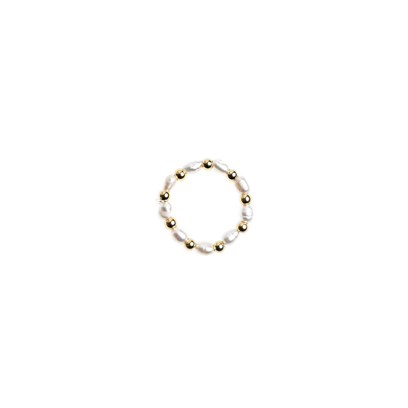 OVAL PEARL RING W/GOLD BEADS