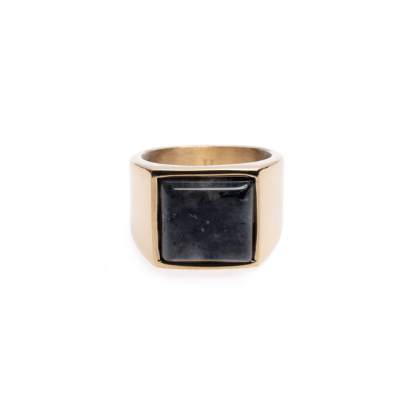 SIGNET RING GOLD W/GREY MARBLE