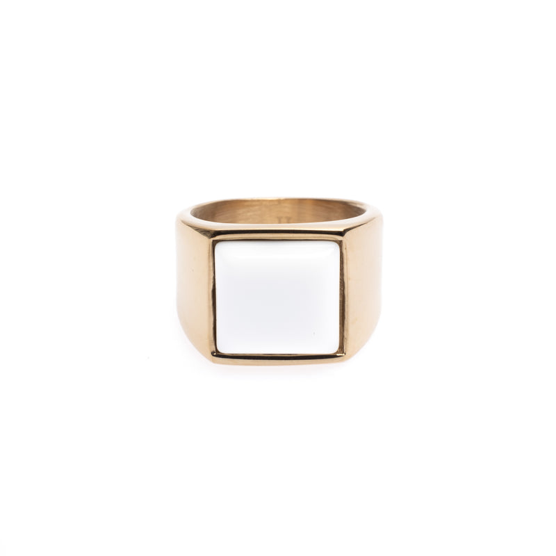 SIGNET RING GOLD W/WHITE JADE