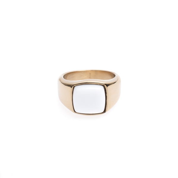 SIGNET RING MINI GOLD W/WHITE JADE