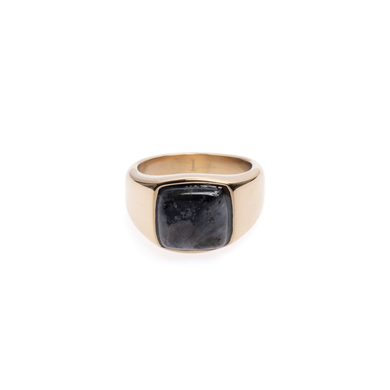 SIGNET RING MINI GOLD W/GREY MARBLE