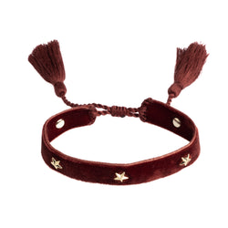 VELVET FRIENDSHIP BRACELET THIN W/STAR STUD MAHOGANY