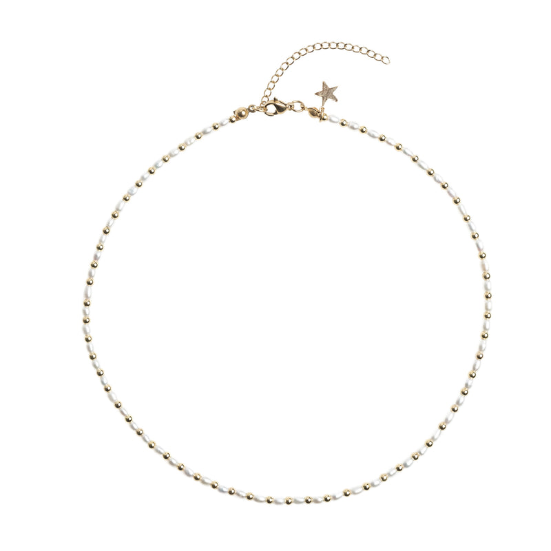 OVAL PEARL NECKLACE W/GOLD BEADS 40 CM