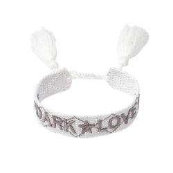 WOVEN FRIENDSHIP BRACELET - "Dark Love" White W/Taupe