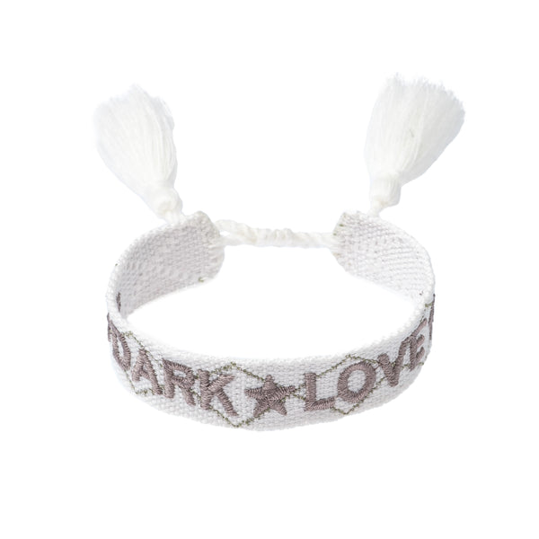 WOVEN FRIENDSHIP BRACELET - "Dark Love" White W/Taupe