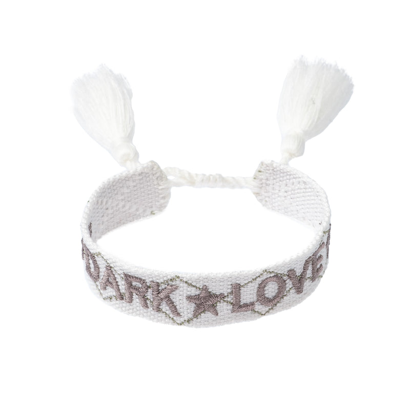 WOVEN FRIENDSHIP BRACELET - "Dark Love" White W/Taupe
