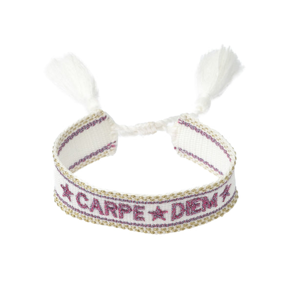 WOVEN FRIENDSHIP BRACELET - "Carpe Diem" White W/Sparkled Lavendel