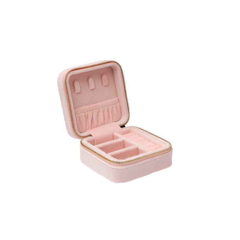VELVET JEWELLERY BOX MINI ROSE QUARTZ