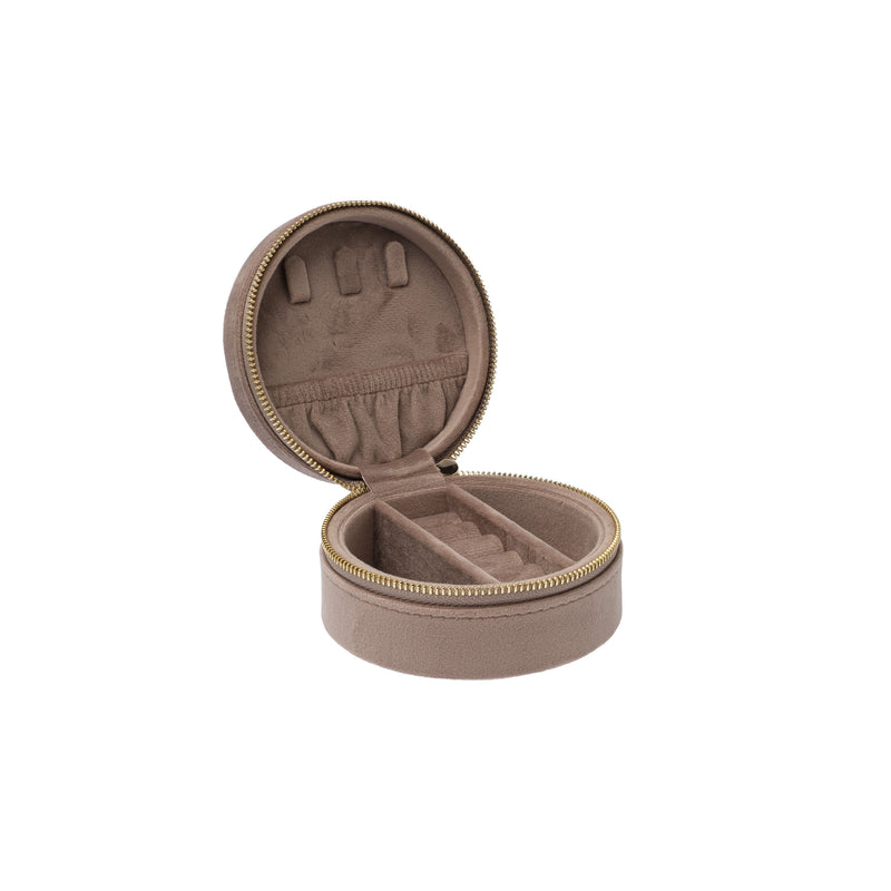 VELVET JEWELLERY BOX ROUND TAUPE